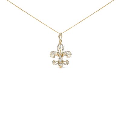 Haus of Brilliance 14K Yellow Gold 1.00 Cttw Round Diamond Fleur De Lis 18" Pendant Necklace