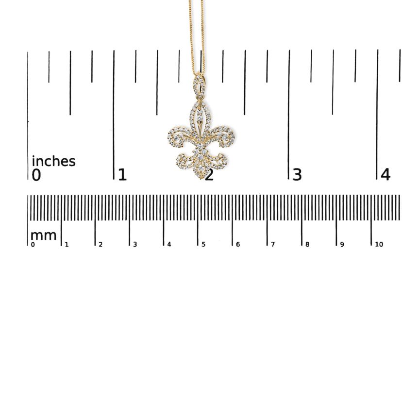 14K Yellow Gold 1.00 Cttw Round Diamond Fleur De Lis 18" Pendant Necklace