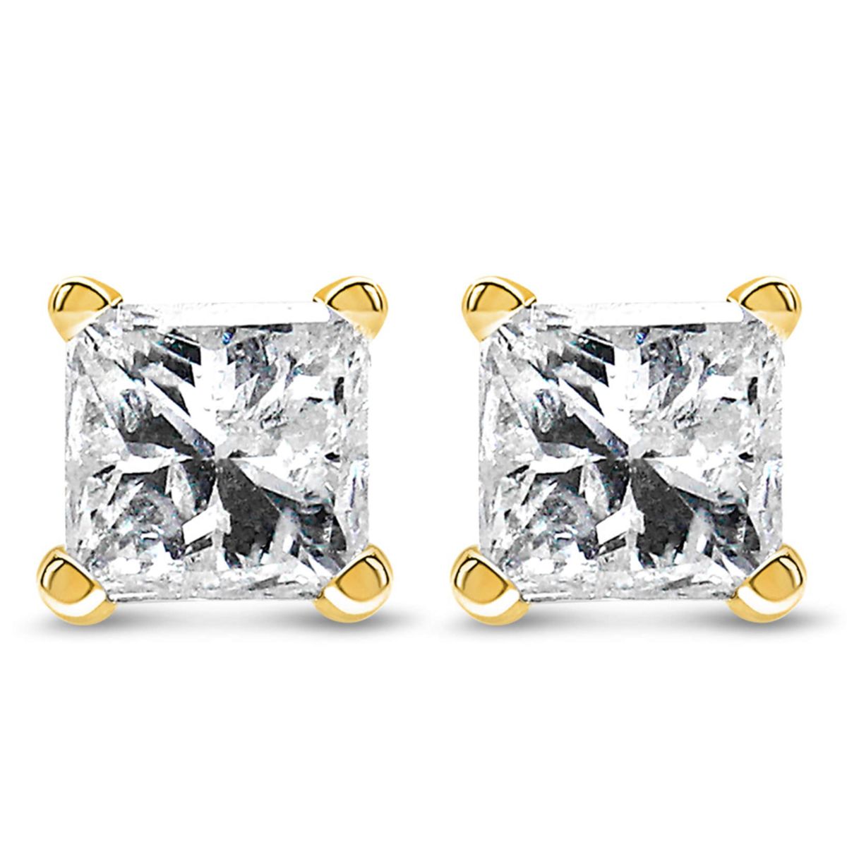 AGS Certified 14k Yellow Gold 1/4 Ct Princess Solitaire Diamond Stud Earrings