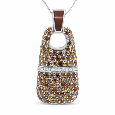 Haus of Brilliance .925 Sterling Silver Brown Enamel 1 Cttw Diamonds and Sapphire 18" Pendant Necklace
