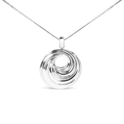 Haus of Brilliance .925 Sterling Silver Endless Wave Swirl Statement Medallion 18" Pendant Necklace