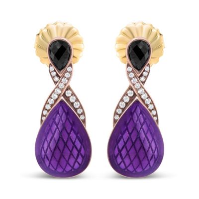 Haus of Brilliance 18K Rose Gold over Silver Purple Enamel 1/5 Ct Diamond & Black Onyx Drop Earrings