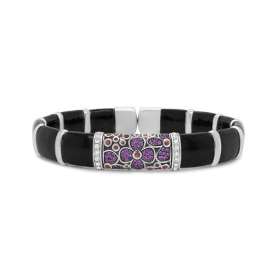 Haus of Brilliance Silver Enamel 1/3 Ct Diamonds & Sapphire Bangle Bracelet -7.75"