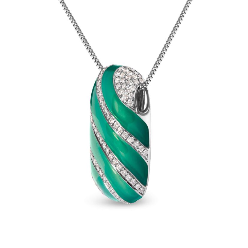 Sterling Silver Turquoise Enamel and 1/2 Cttw Diamond Block Pendant Necklace