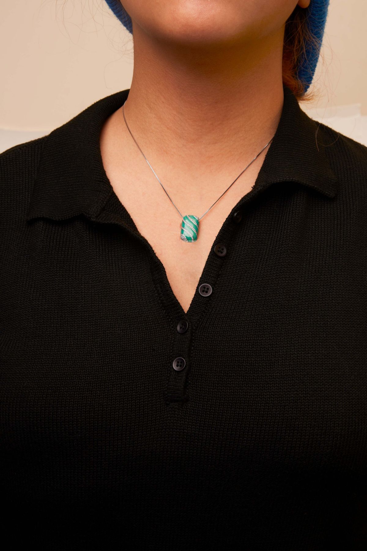 Sterling Silver Turquoise Enamel and 1/2 Cttw Diamond Block Pendant Necklace