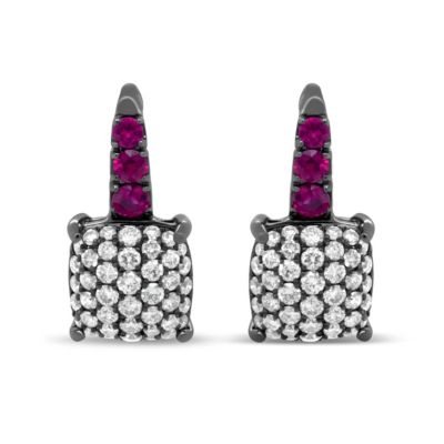 Haus of Brilliance Rhodium over 18K White Gold 7/8 Cttw Diamond and Graduated Red Ruby Drop Earrings