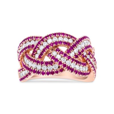 Haus of Brilliance 18K Rose Gold Red Ruby and 7/8 Cttw Diamond Woven Braided Band Ring