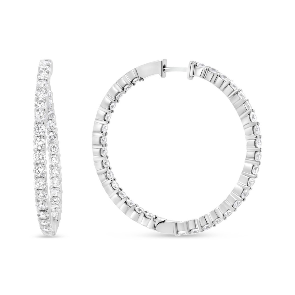 18K White Gold 3 5/8 Cttw Round Diamond Curved Inside-Outside Hoop Earrings