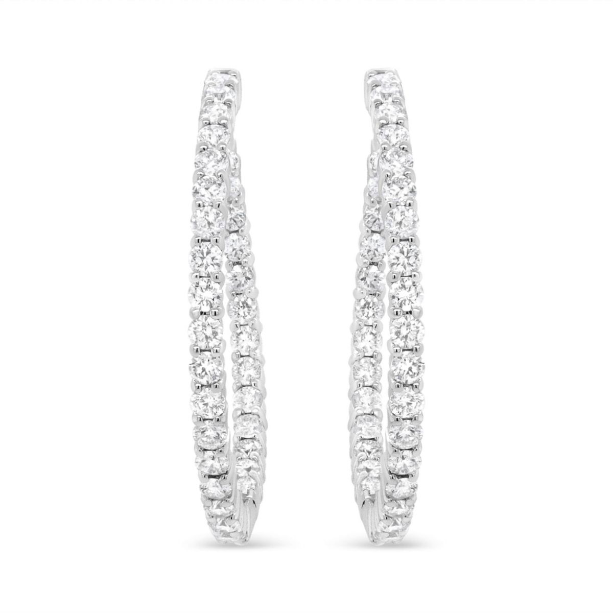 18K White Gold 3 5/8 Cttw Round Diamond Curved Inside-Outside Hoop Earrings