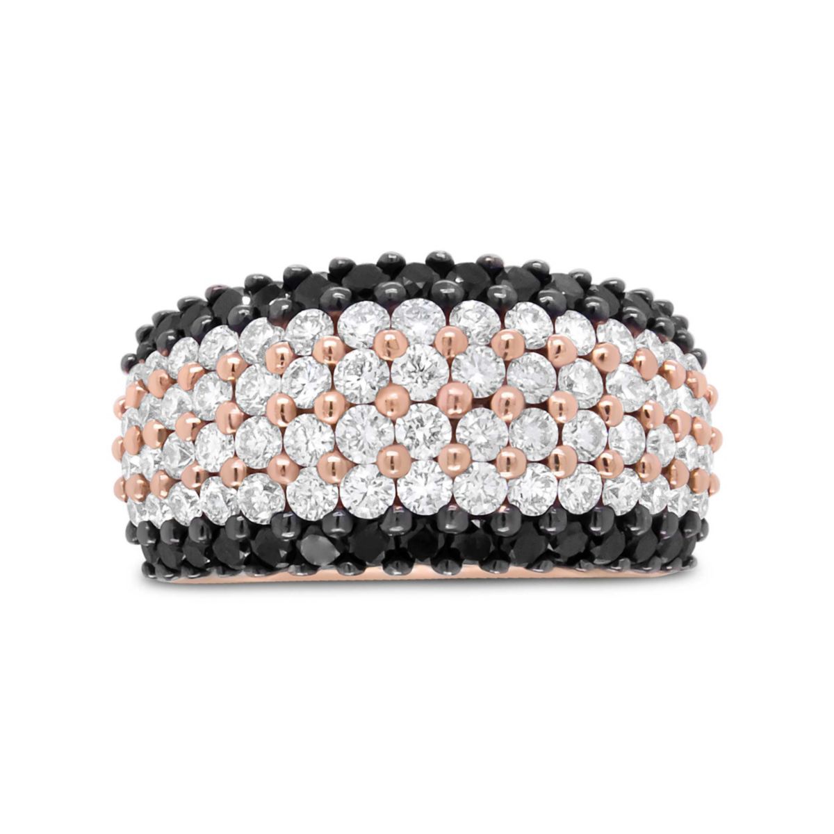 18K Rose Gold 2 1/5 Cttw Black and White Diamond 6 Row Band Ring