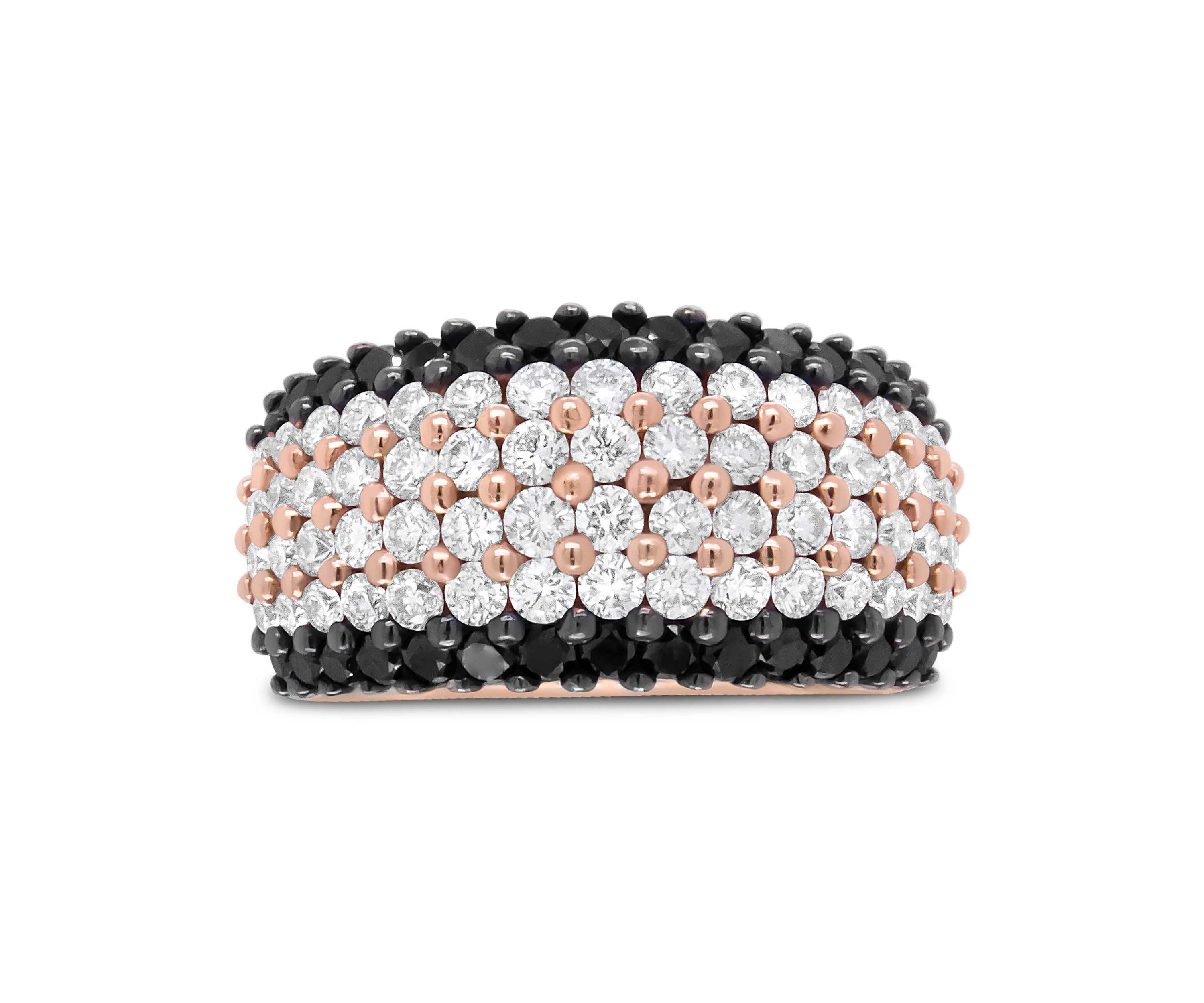 18K Rose Gold 2 1/5 Cttw Black and White Diamond 6 Row Band Ring