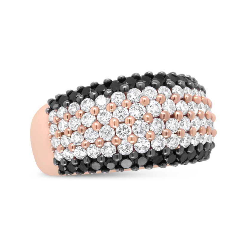 18K Rose Gold 2 1/5 Cttw Black and White Diamond 6 Row Band Ring