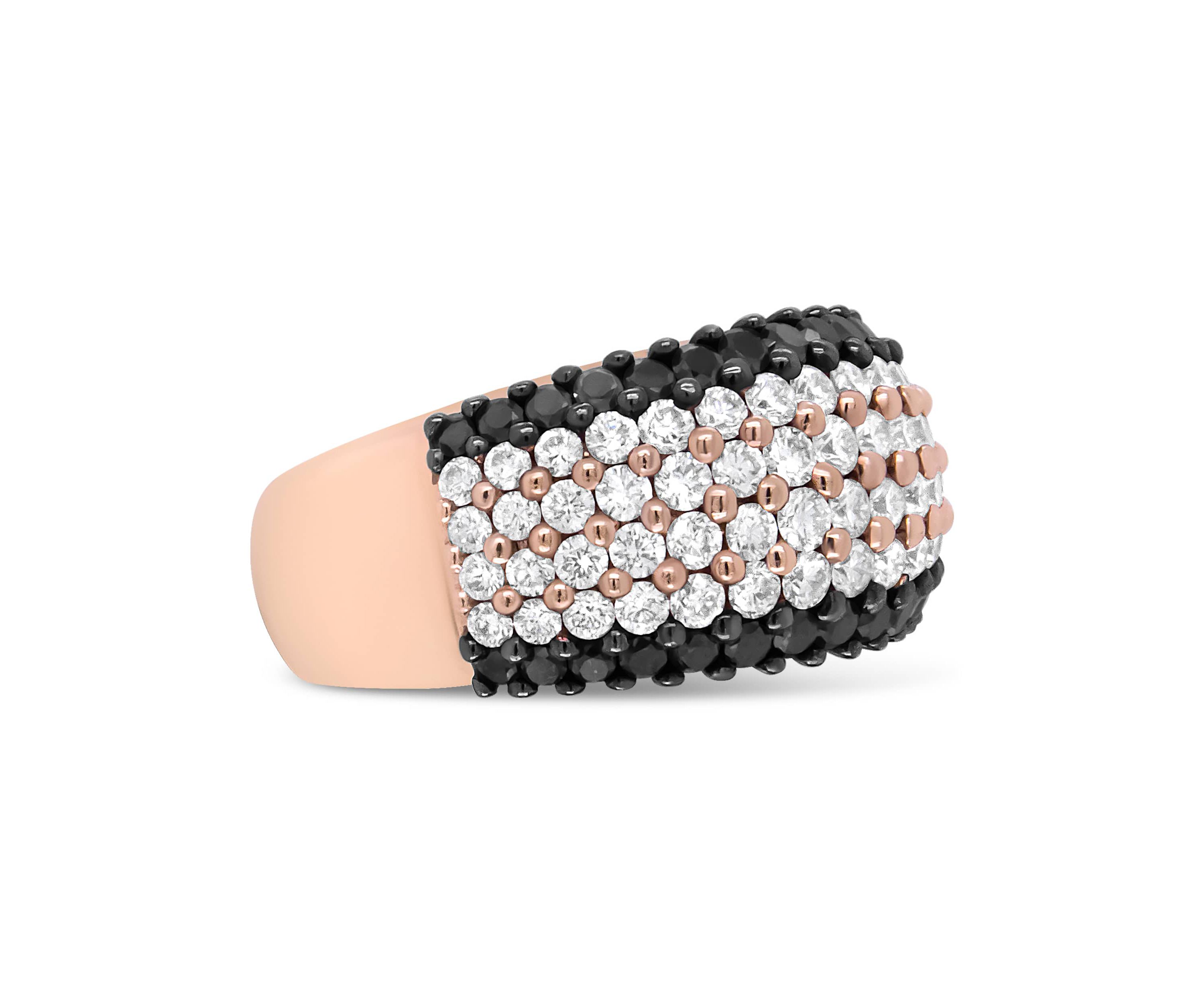 18K Rose Gold 2 1/5 Cttw Black and White Diamond 6 Row Band Ring