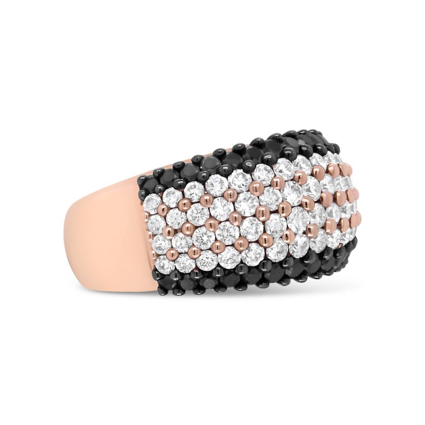 18K Rose Gold 2 1/5 Cttw Black and White Diamond 6 Row Band Ring