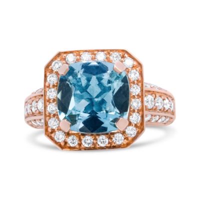 Haus of Brilliance 18K Gold Aquamarine & 1 1/8 Cttw Diamond Halo Ring - Size 6.5
