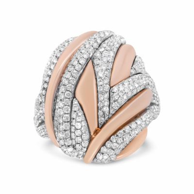 Haus of Brilliance 18K Rose and White Gold 1 7/8 Cttw Diamond and Gold Textured Dome Cocktail Ring