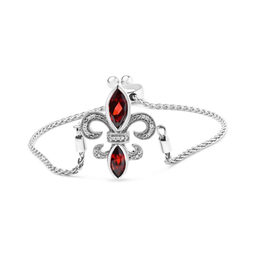 Sterling Silver Garnet & Diamond Accent Fleur De Lis Bracelet-7"