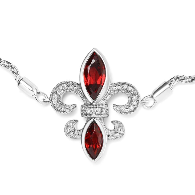 Sterling Silver Garnet & Diamond Accent Fleur De Lis Bracelet-7"