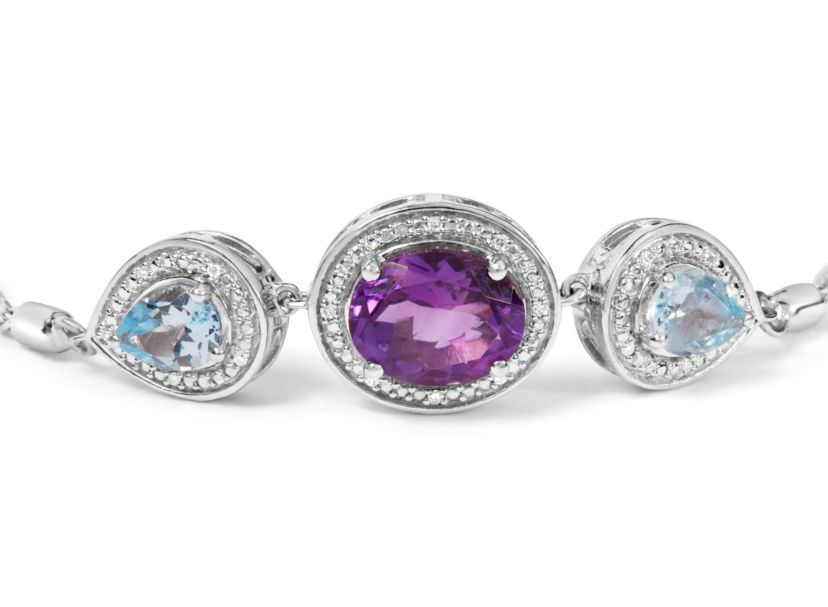 Sterling Silver Amethyst & Topaz with Diamond Bolo Bracelet - 4"-10"