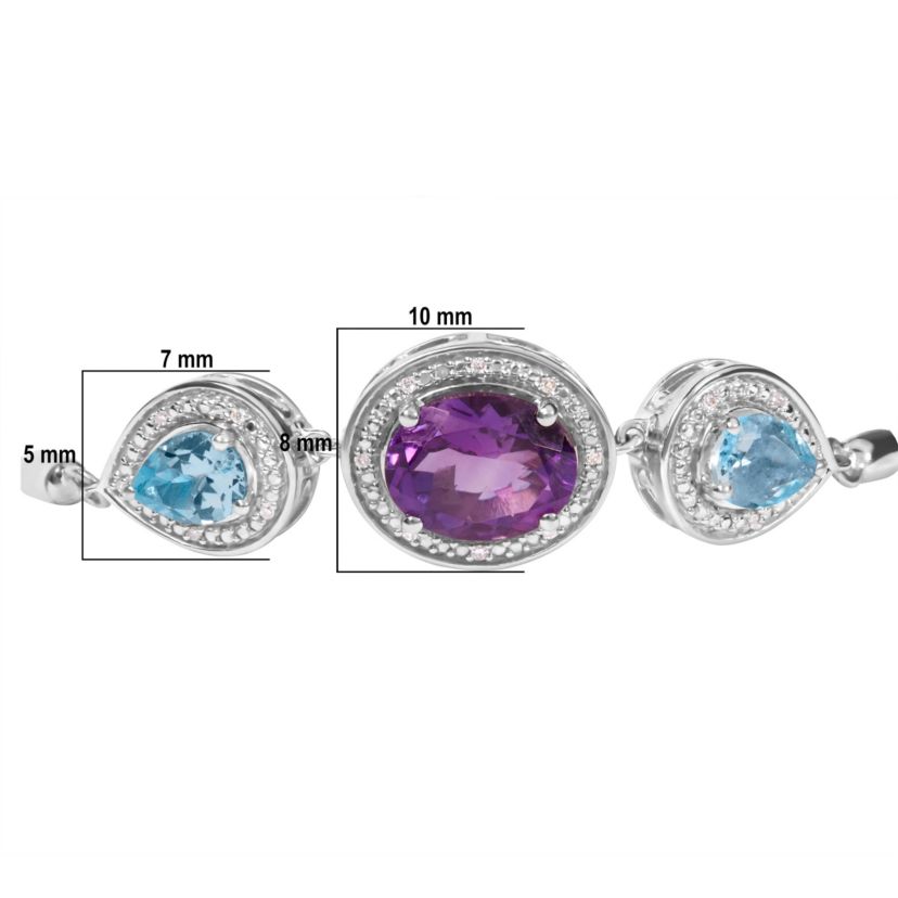 Sterling Silver Amethyst & Topaz with Diamond Bolo Bracelet - 4"-10"