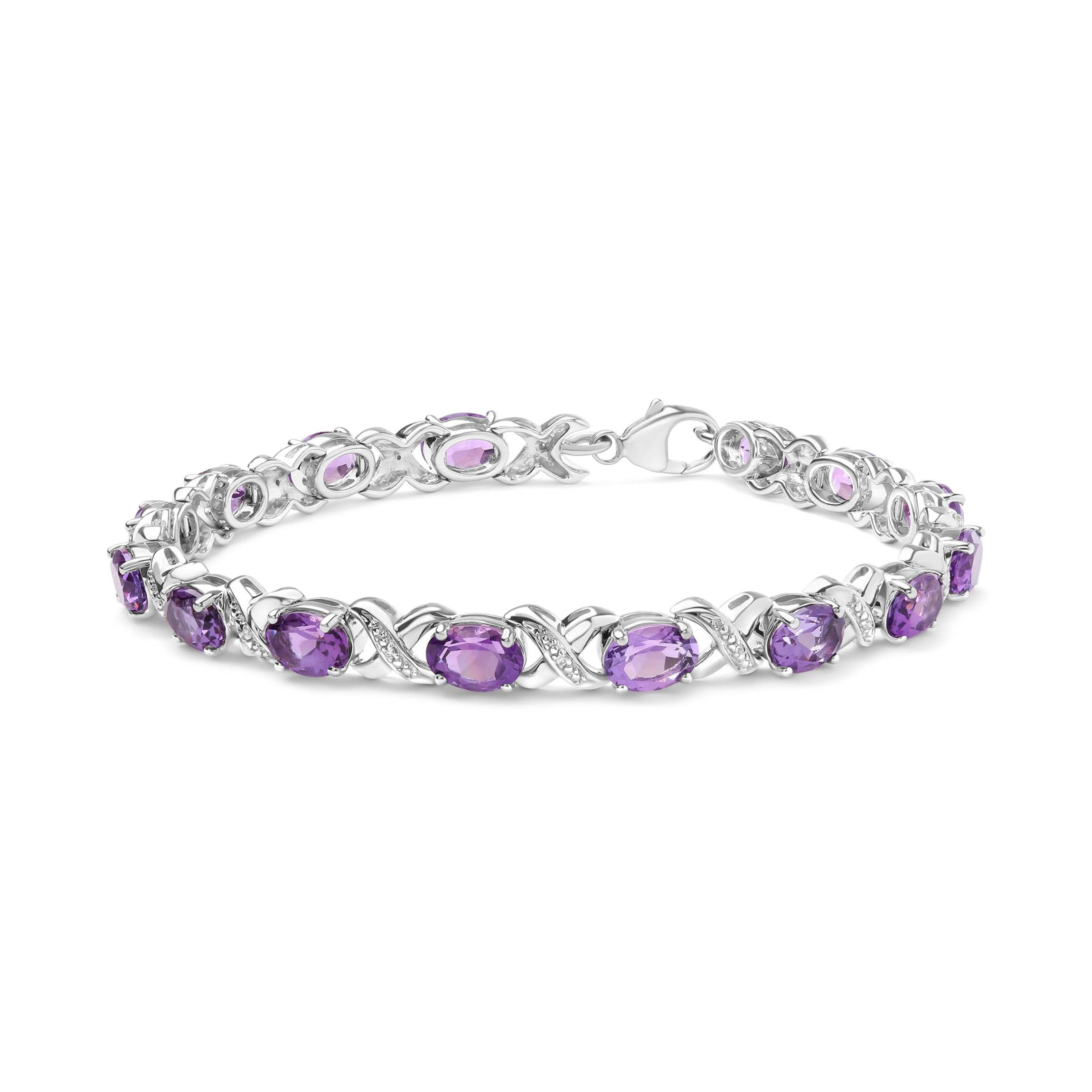 Sterling Silver Amethyst & Diamond Accent X-Link Bracelet - 7"