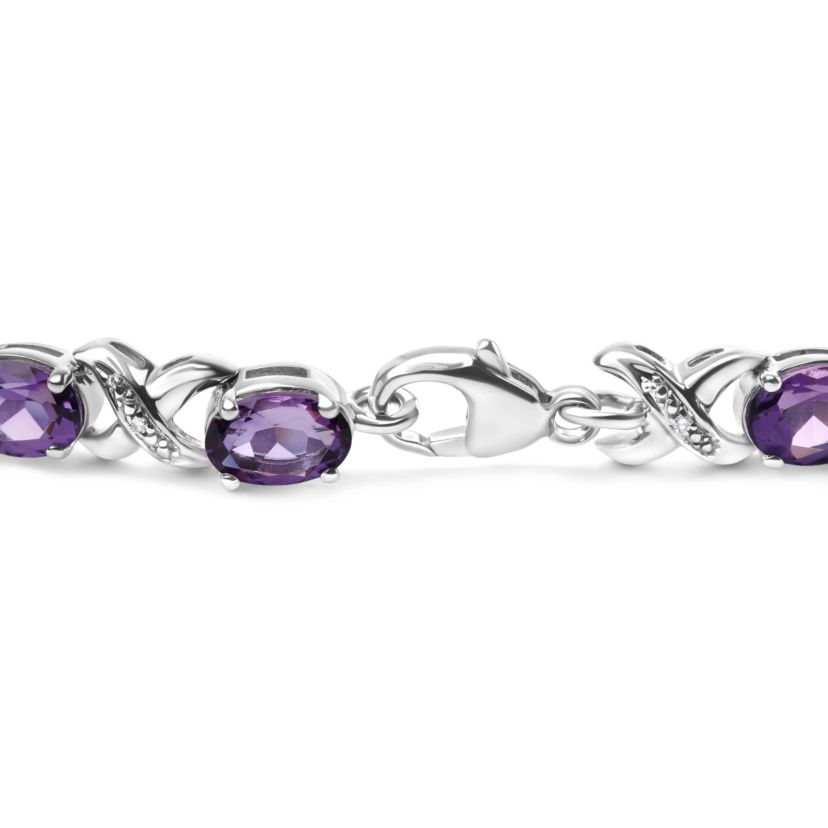 Sterling Silver Amethyst & Diamond Accent X-Link Bracelet - 7"