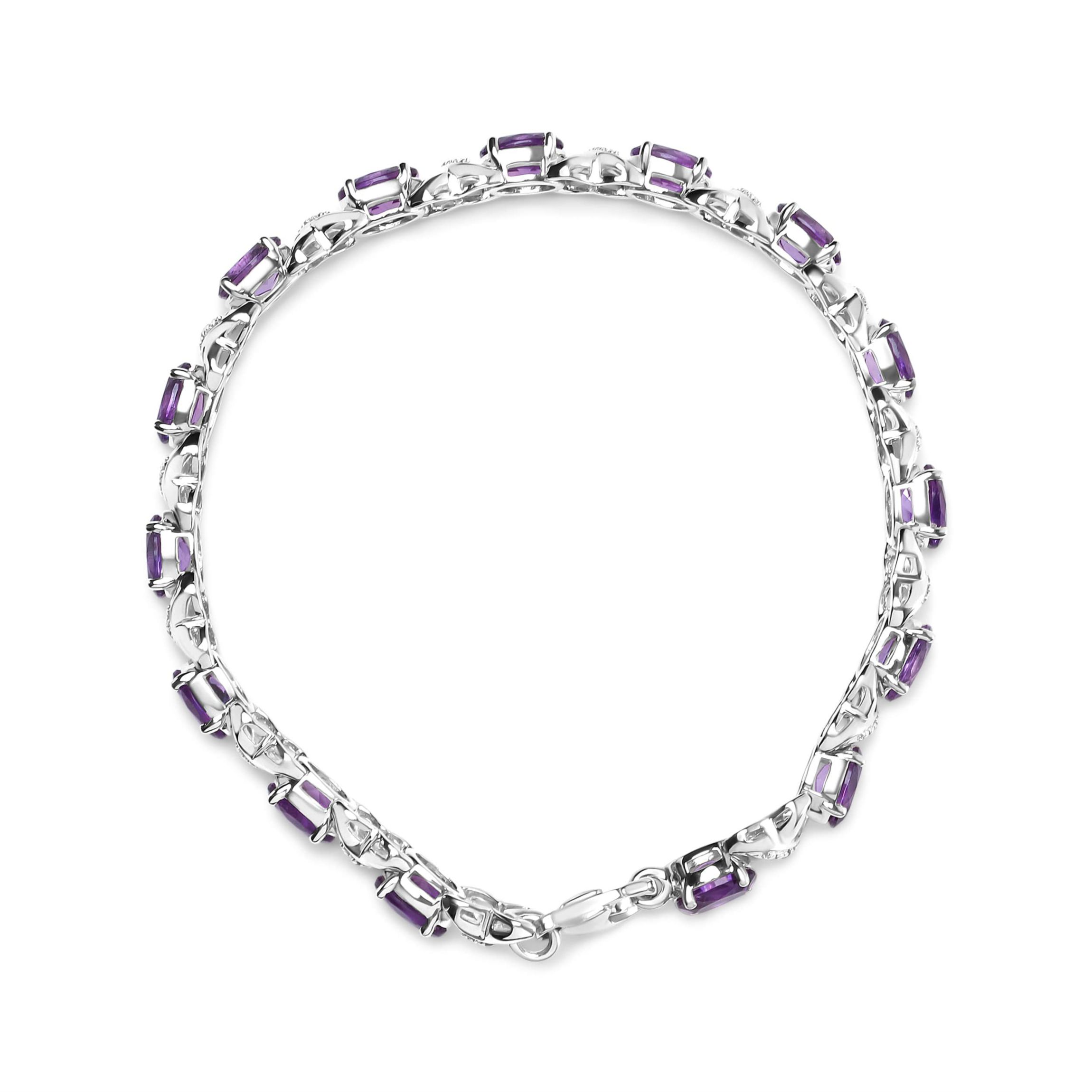 Sterling Silver Amethyst & Diamond Accent X-Link Bracelet - 7"