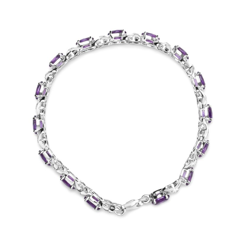 Sterling Silver Amethyst & Diamond Accent X-Link Bracelet - 7"