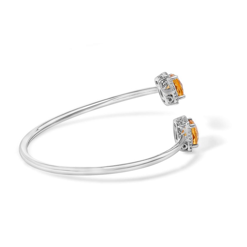 Silver 8mm Yellow Citrine and Diamond Accent Split Bypass Bangle Bracelet