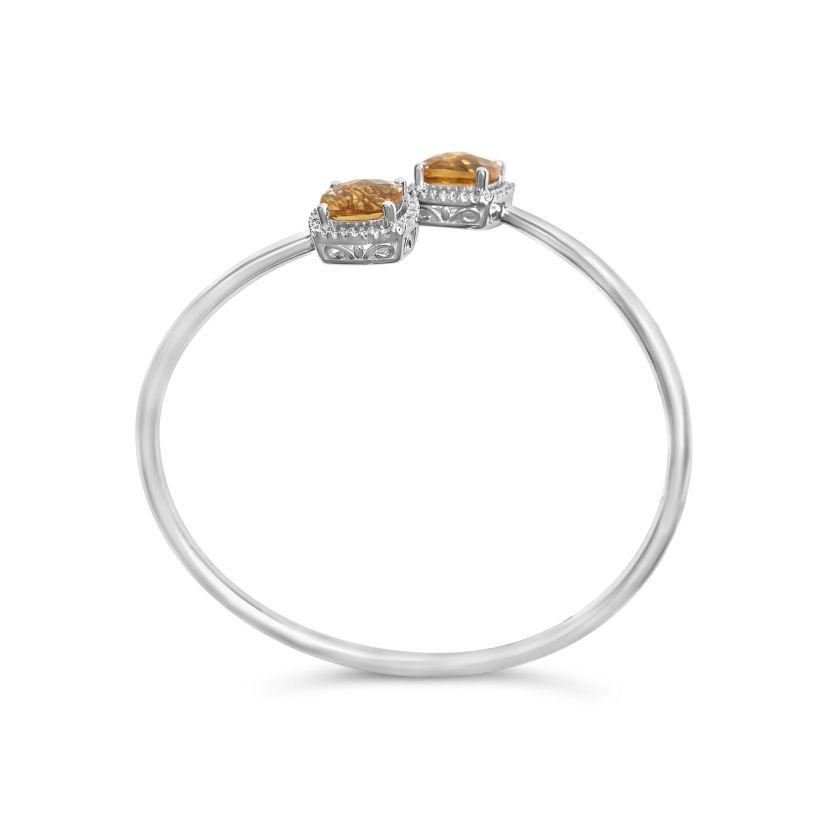Silver 8mm Yellow Citrine and Diamond Accent Split Bypass Bangle Bracelet
