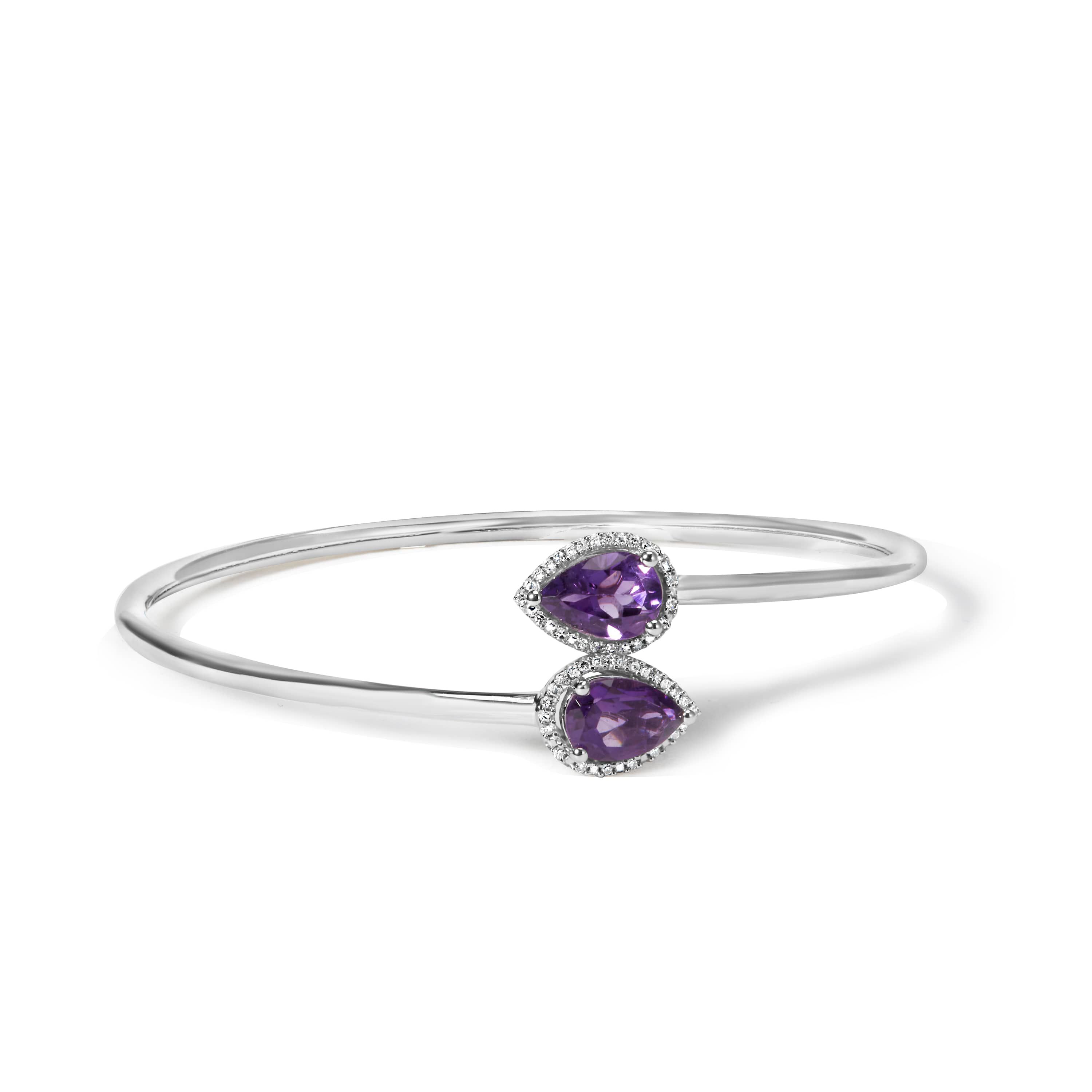 Sterling Silver Amethyst & Diamond Accent Bangle Bracelet - 7"