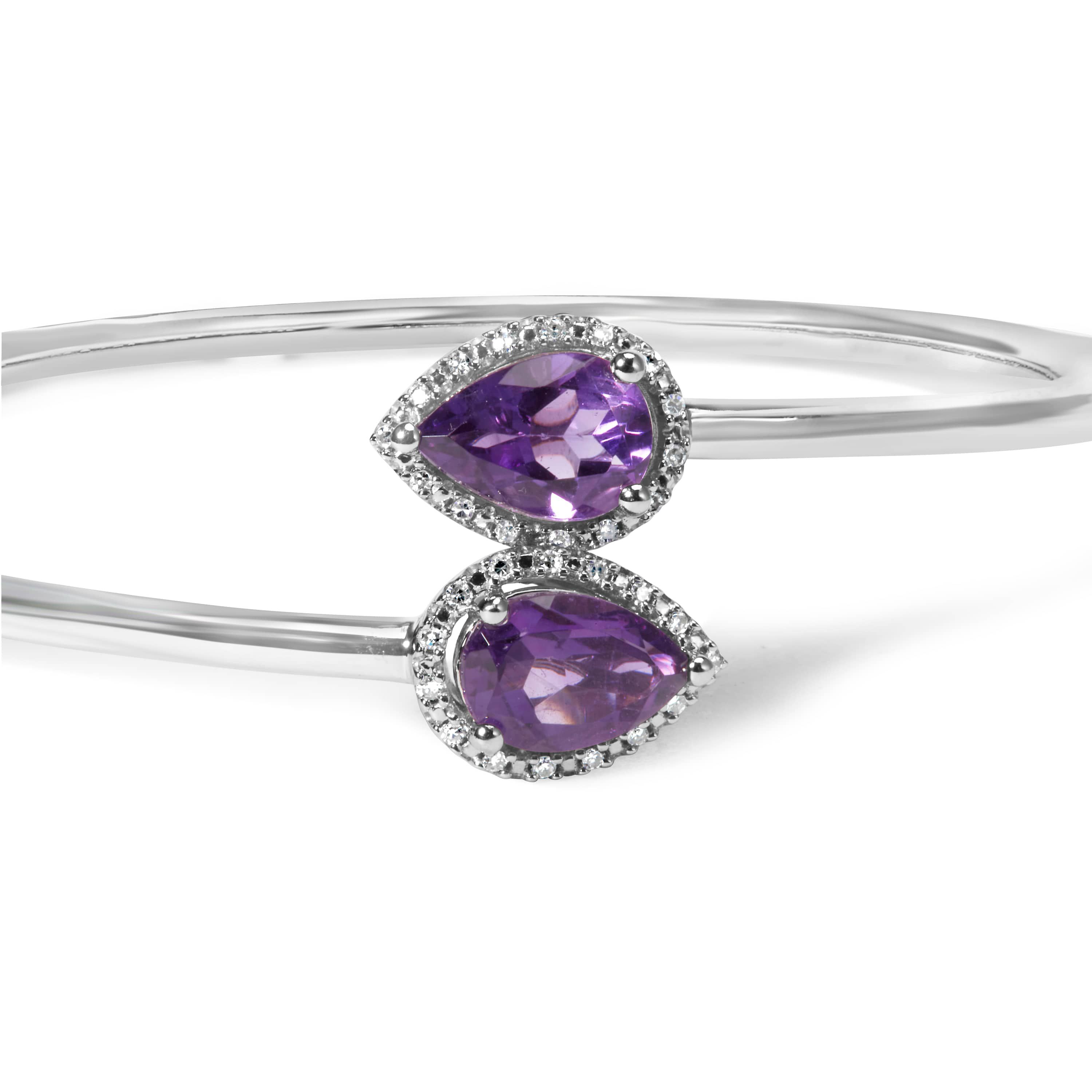 Sterling Silver Amethyst & Diamond Accent Bangle Bracelet - 7"