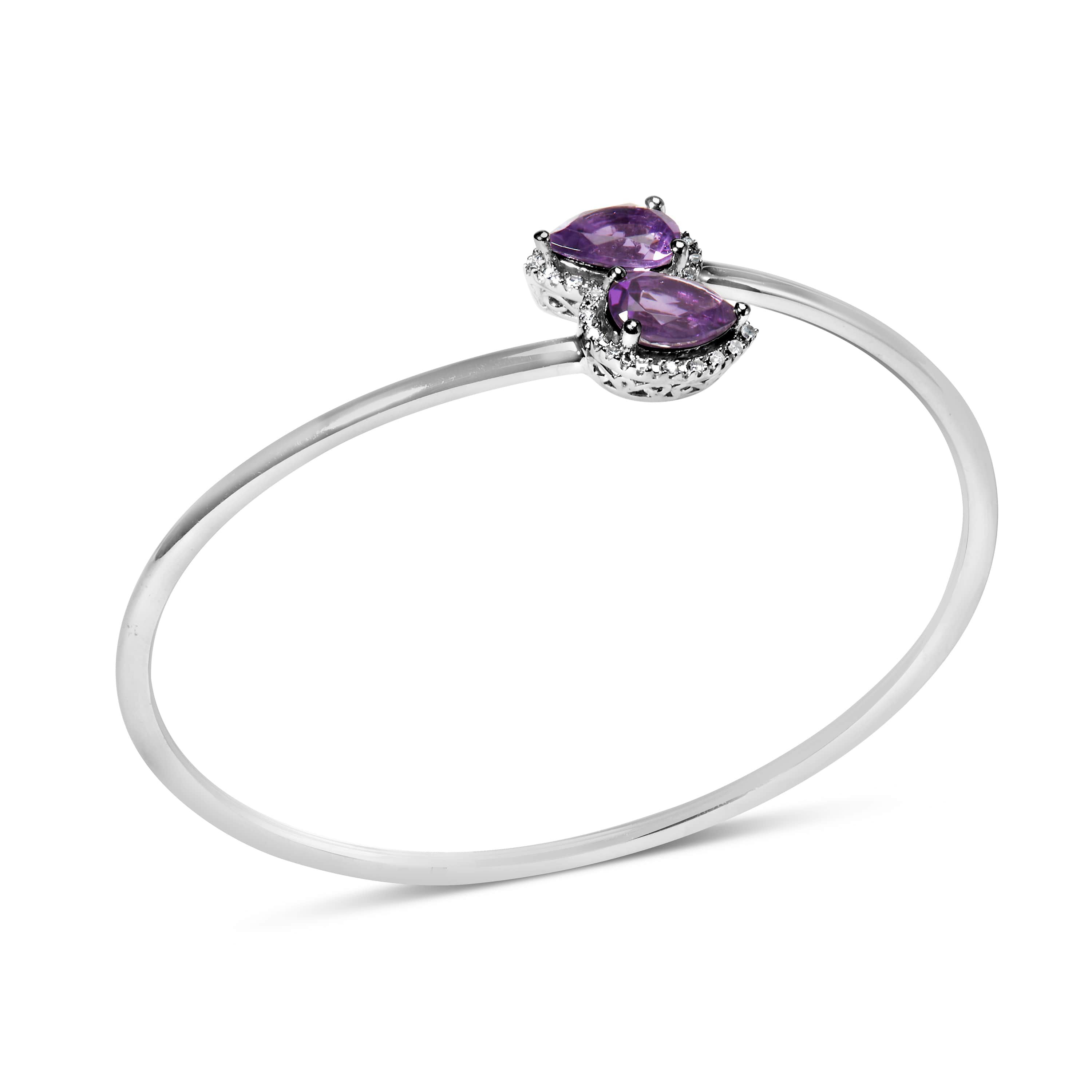 Sterling Silver Amethyst & Diamond Accent Bangle Bracelet - 7"