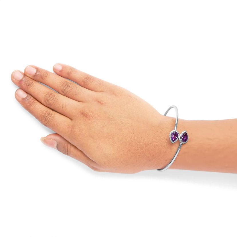 Sterling Silver Amethyst & Diamond Accent Bangle Bracelet - 7"