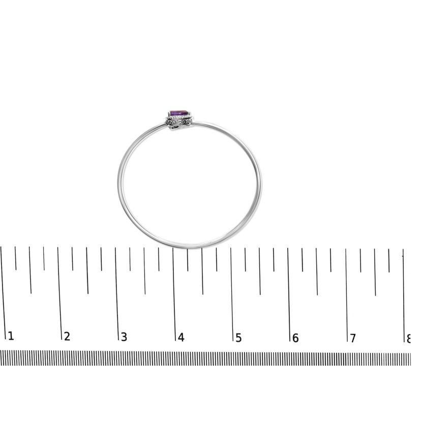 Sterling Silver Amethyst & Diamond Accent Bangle Bracelet - 7"