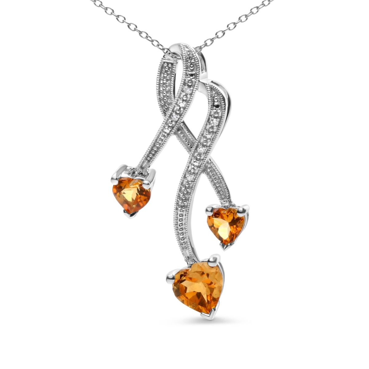 Silver Citrine and Diamond Accent Spiral Drop Pendant Necklace