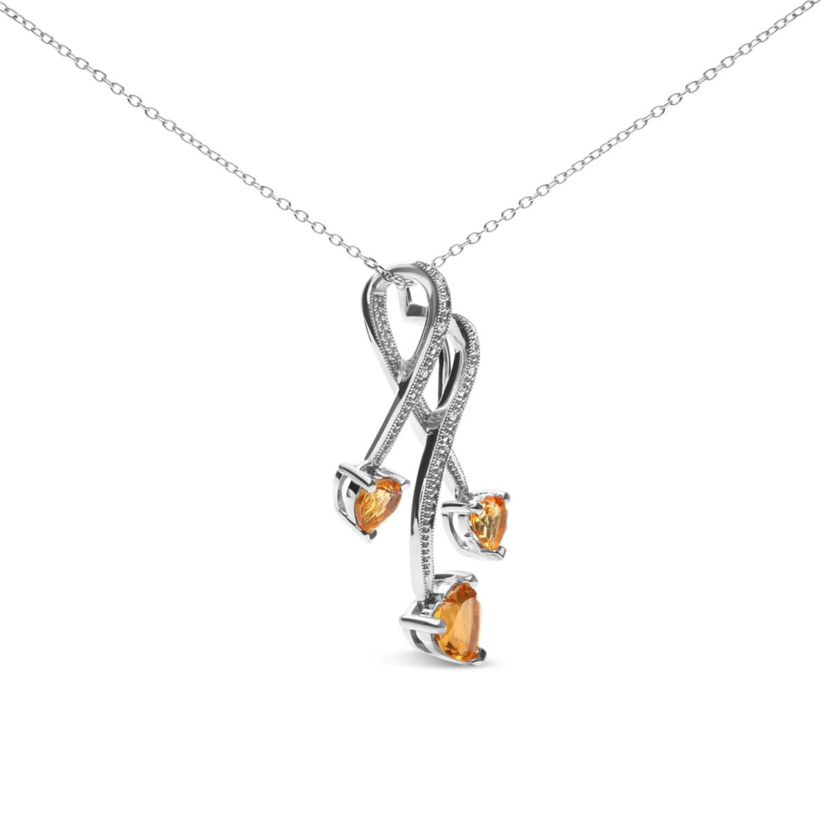 Silver Citrine and Diamond Accent Spiral Drop Pendant Necklace