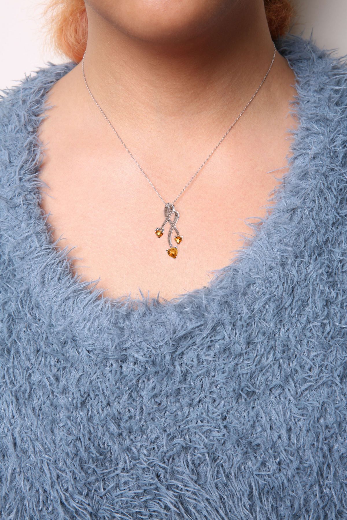 Silver Citrine and Diamond Accent Spiral Drop Pendant Necklace