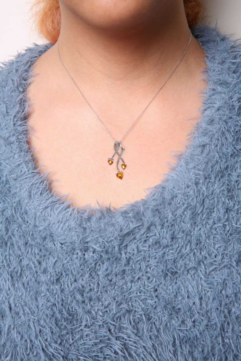 Silver Citrine and Diamond Accent Spiral Drop Pendant Necklace