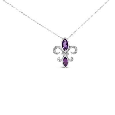 Haus of Brilliance Silver Purple Amethyst Marquise and Diamond Accent Fleur De Lis Pendant Necklace