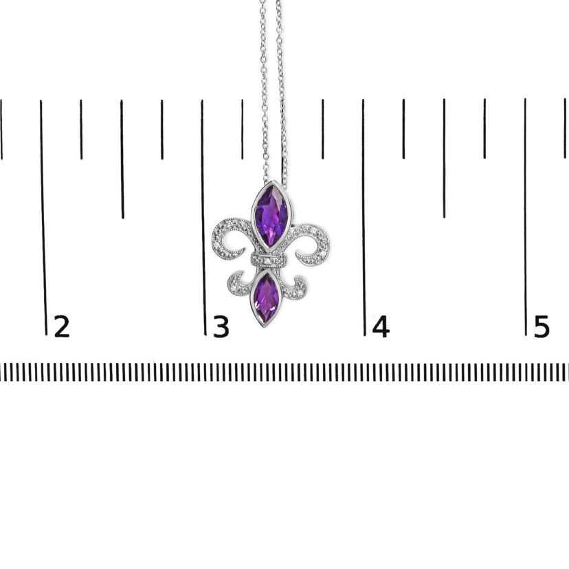 Silver Purple Amethyst Marquise and Diamond Accent Fleur De Lis Pendant Necklace