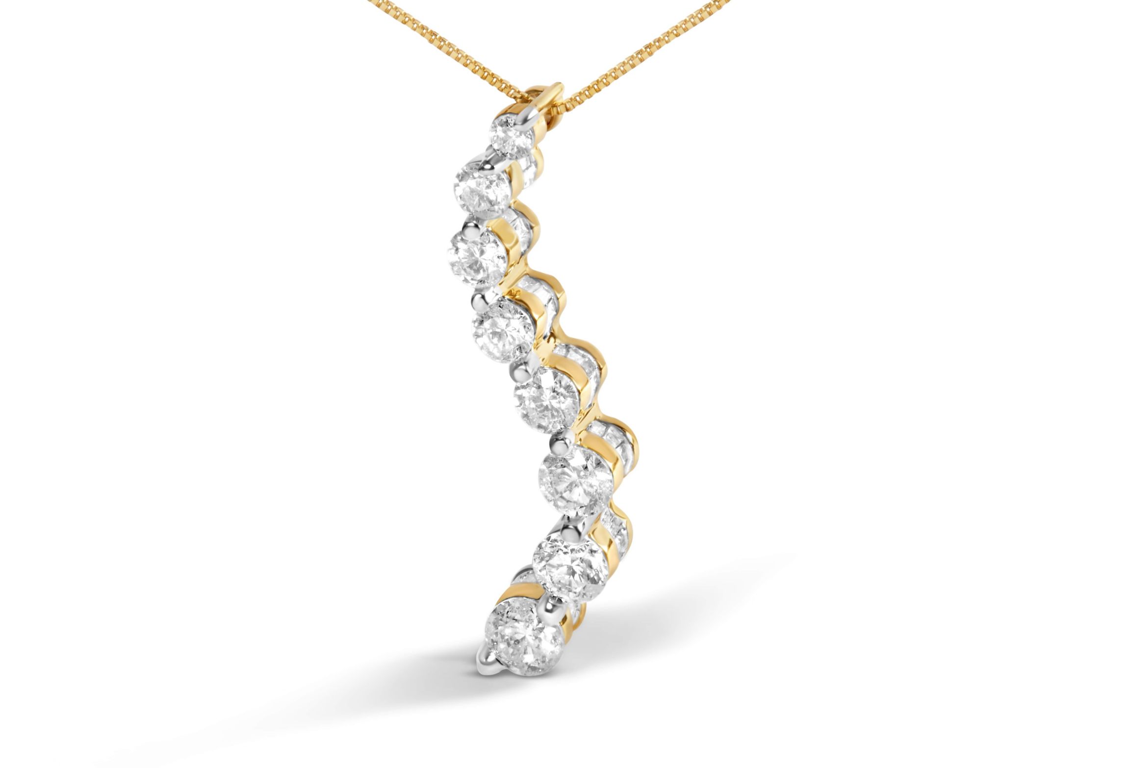 AGS Certified 14k Yellow Gold 3.0 Cttw Diamond Journey Pendant Necklace