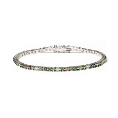 Haus of Brilliance 18K Gold 3/8 Ct Diamond with Sapphire & Tsavorite Bracelet - 7"