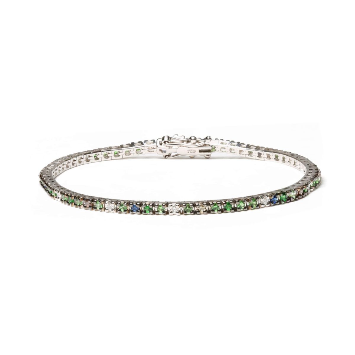 18K Gold 3/8 Ct Diamond with Sapphire & Tsavorite Bracelet - 7"