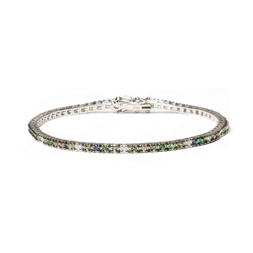 18K Gold 3/8 Ct Diamond with Sapphire & Tsavorite Bracelet - 7"