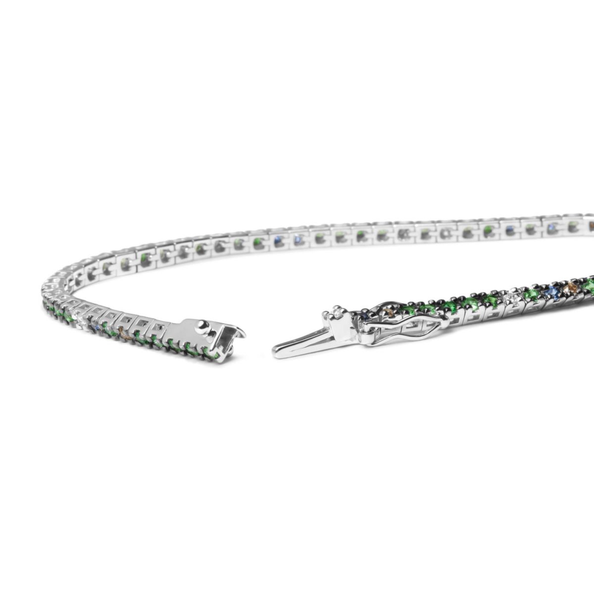 18K Gold 3/8 Ct Diamond with Sapphire & Tsavorite Bracelet - 7"