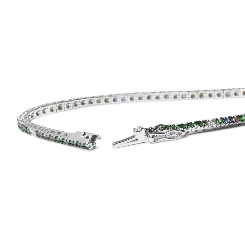 18K Gold 3/8 Ct Diamond with Sapphire & Tsavorite Bracelet - 7"