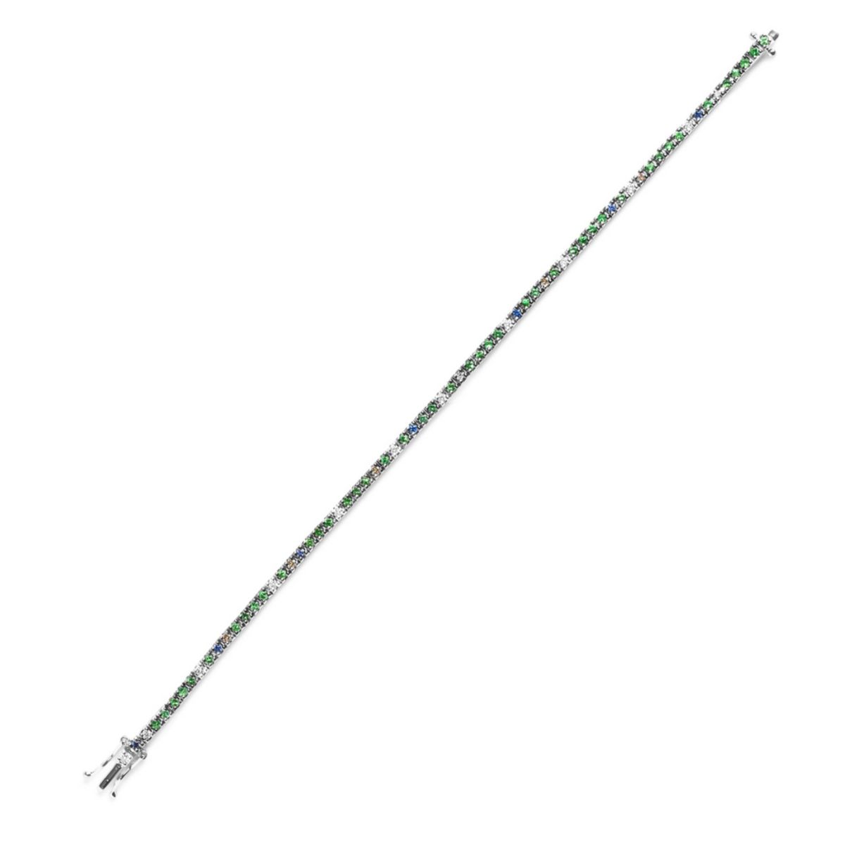 18K Gold 3/8 Ct Diamond with Sapphire & Tsavorite Bracelet - 7"