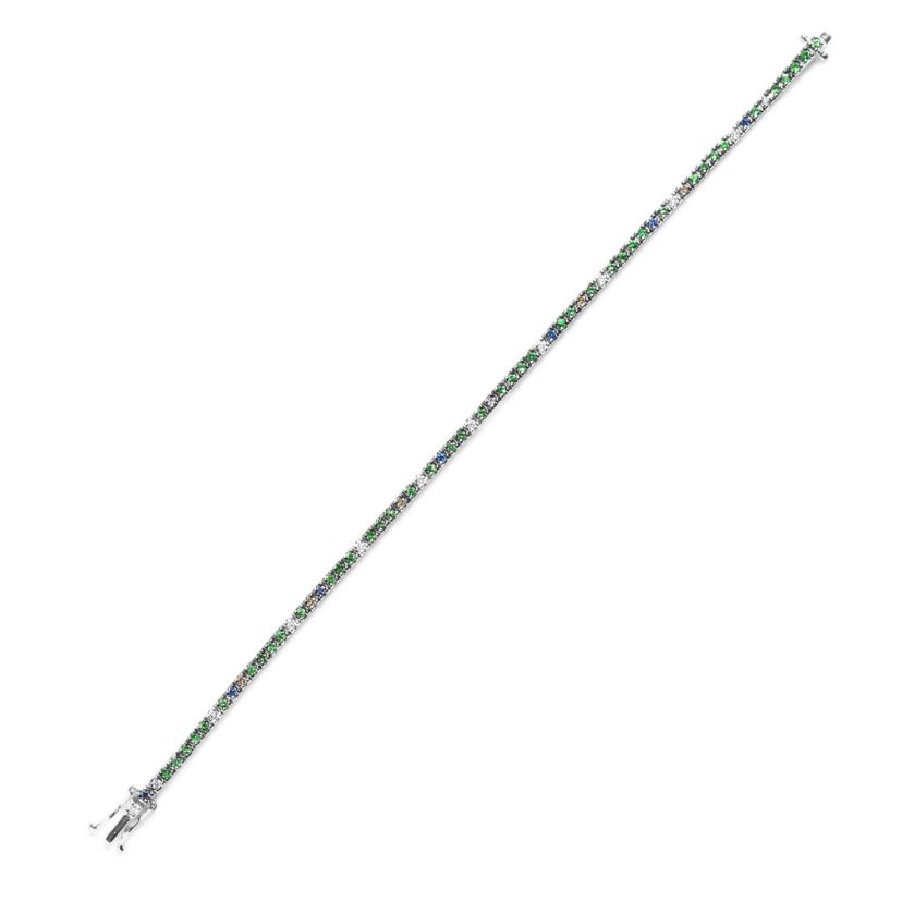 18K Gold 3/8 Ct Diamond with Sapphire & Tsavorite Bracelet - 7"