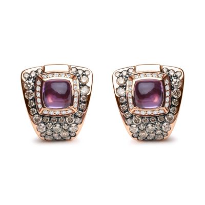 Haus of Brilliance 18K Gold 1 1/2 Cttw Diamond & Amethyst Gemstone Geometrical Stud Earrings